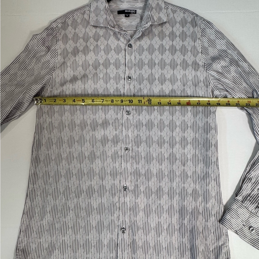 Murano Slim Fit Gray White Textured Stripe Diamond Weave Shirt Men’s M - Picture 7 of 9